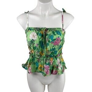 Mine Women Large Sleeveless Cinch Top Spaghetti Strap Green Floral NWT